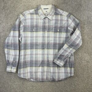 Tommy Bahama Relax Button Down Mens XXL Gray Yellow Plaid Cotton Long Sleeve